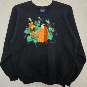 1990s Style "With an Attitude" Brand Pumpkin Puff Paint Black Sweatshirt Size XL